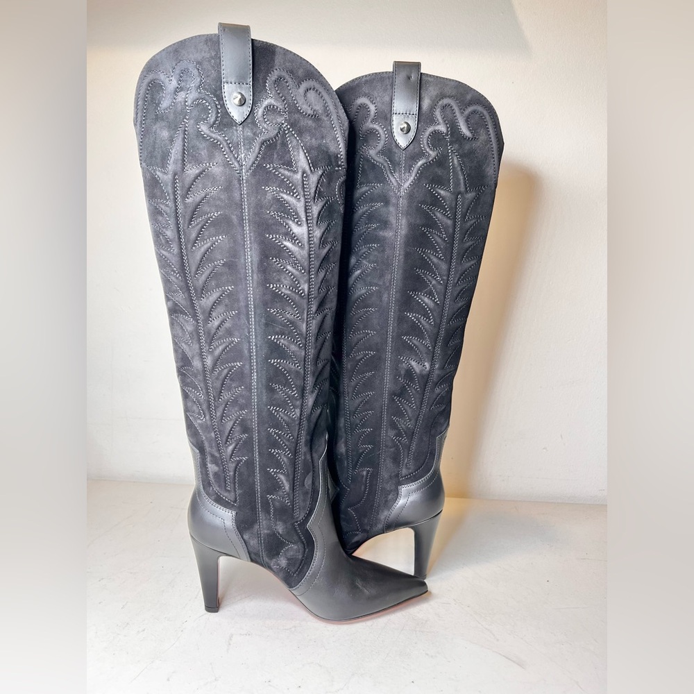 Christian Louboutin Santia Botta 85mm Knee-High Western Pointed Toe Heeled Boots - Picture 7 of 11